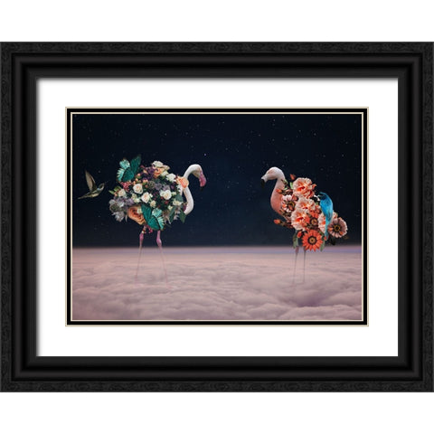 Flamingos Black Ornate Wood Framed Art Print with Double Matting by Zhividze, Salome