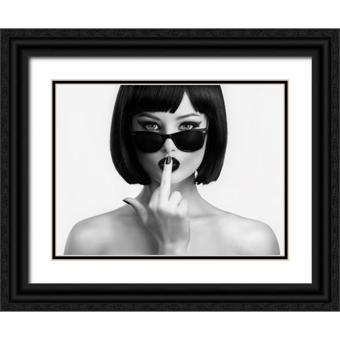 Kiss This Black Ornate Wood Framed Art Print with Double Matting by Drake, David