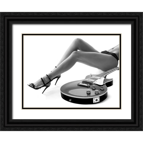 Leggy Les Paul Black Ornate Wood Framed Art Print with Double Matting by Drake, David