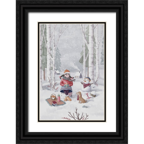 Winter Girl Black Ornate Wood Framed Art Print with Double Matting by Thai, Xuan