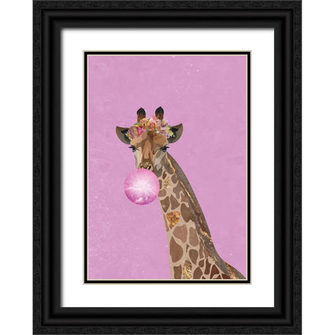 Pink giraffe bubble gum Black Ornate Wood Framed Art Print with Double Matting by Manovski, Sarah