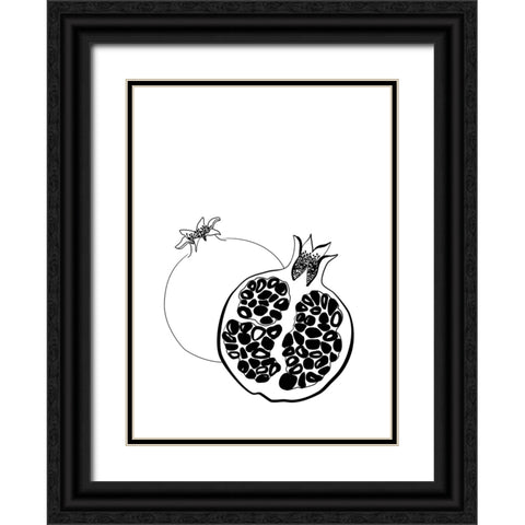 Line art pomegranates Black Ornate Wood Framed Art Print with Double Matting by Laiz Blursbyai, Rosana