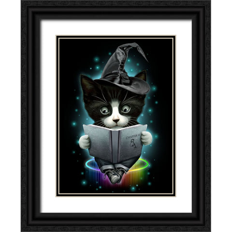Magical Cat Black Ornate Wood Framed Art Print with Double Matting by Lawless, Adam