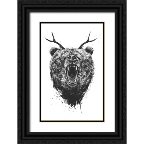 Angry Bear with Antlers Black Ornate Wood Framed Art Print with Double Matting by Solti, Balazs