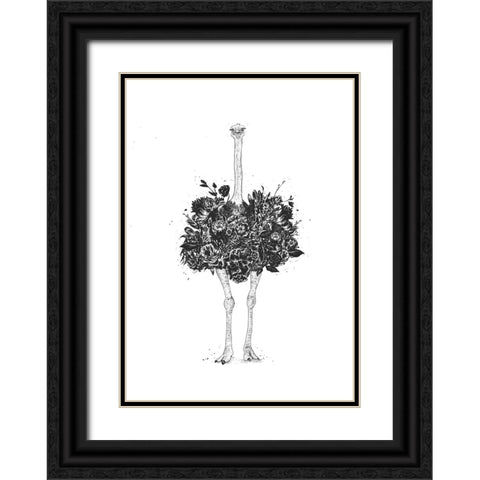 Floral ostrich Black Ornate Wood Framed Art Print with Double Matting by Solti, Balazs
