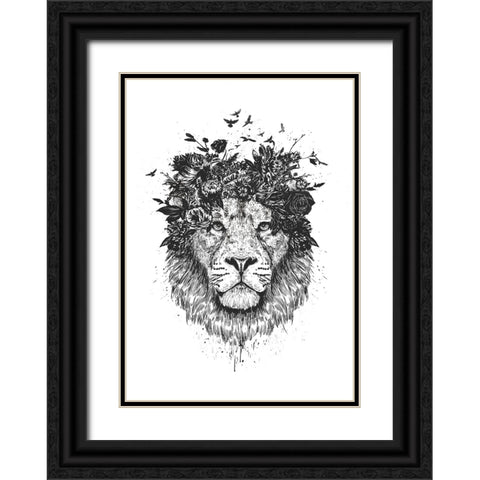 Floral lion (bw) Black Ornate Wood Framed Art Print with Double Matting by Solti, Balazs