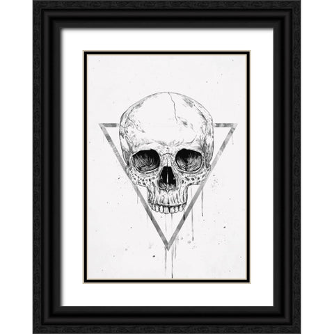 Skull in a triangle (bw) Black Ornate Wood Framed Art Print with Double Matting by Solti, Balazs
