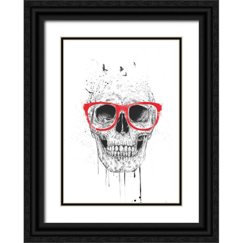 Skull with red glasses Black Ornate Wood Framed Art Print with Double Matting by Solti, Balazs