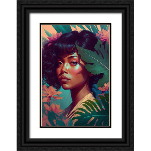 Hawaiian Beauty Black Ornate Wood Framed Art Print with Double Matting by Treechild
