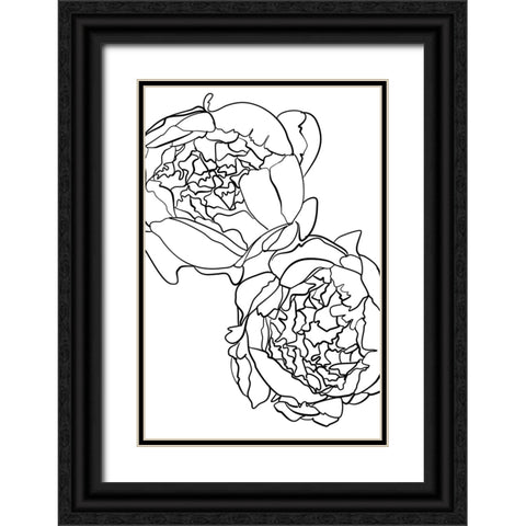 Sallys peonies in black and white Black Ornate Wood Framed Art Print with Double Matting by Laiz Blursbyai, Rosana