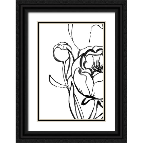 Anuman peony line art Black Ornate Wood Framed Art Print with Double Matting by Laiz Blursbyai, Rosana