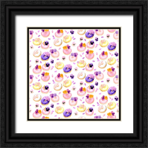 Floral watercolor donuts pattern Black Ornate Wood Framed Art Print with Double Matting by Laiz Blursbyai, Rosana