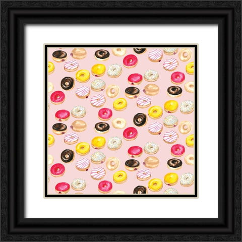 Watercolor donuts pattern in pink Black Ornate Wood Framed Art Print with Double Matting by Laiz Blursbyai, Rosana