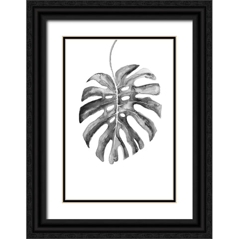 BW monstera leaf Black Ornate Wood Framed Art Print with Double Matting by Laiz Blursbyai, Rosana