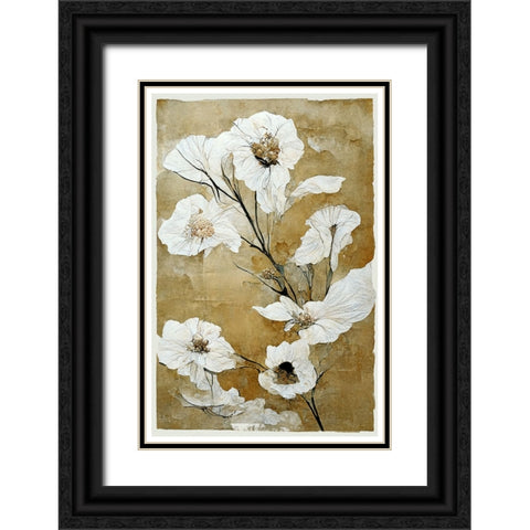 White Dry Flowers Black Ornate Wood Framed Art Print with Double Matting by Treechild