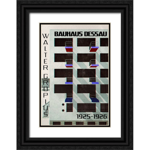 Bauhaus Dessau architecture in vintage magazine style IV Black Ornate Wood Framed Art Print with Double Matting by Laiz Blursbyai, Rosana