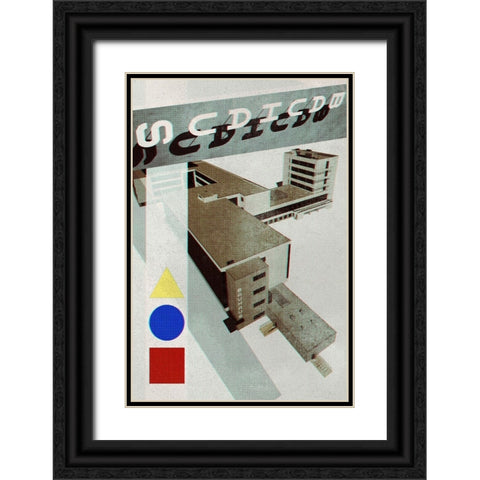Bauhaus Dessau architecture in vintage magazine style III Black Ornate Wood Framed Art Print with Double Matting by Blursbyai, Rosana Laiz