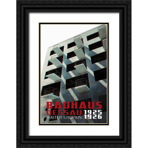 Bauhaus Dessau architecture in vintage magazine style VII Black Ornate Wood Framed Art Print with Double Matting by Laiz Blursbyai, Rosana