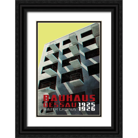 Bauhaus Dessau architecture in vintage magazine style VIII Black Ornate Wood Framed Art Print with Double Matting by Laiz Blursbyai, Rosana