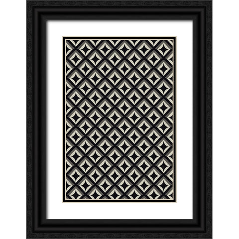Black And White Tile Pattern Black Ornate Wood Framed Art Print with Double Matting by Treechild