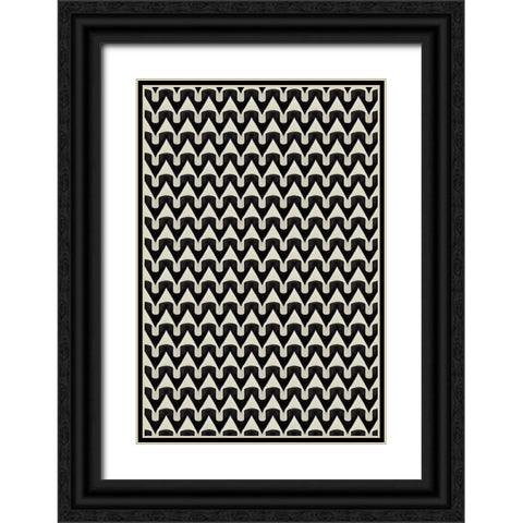 Black And White Zig Zag Pattern Black Ornate Wood Framed Art Print with Double Matting by Treechild