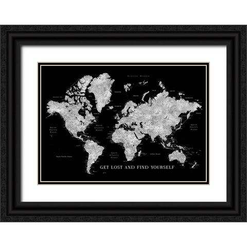 Baibah world map with cities - get lost Black Ornate Wood Framed Art Print with Double Matting by Laiz Blursbyai, Rosana