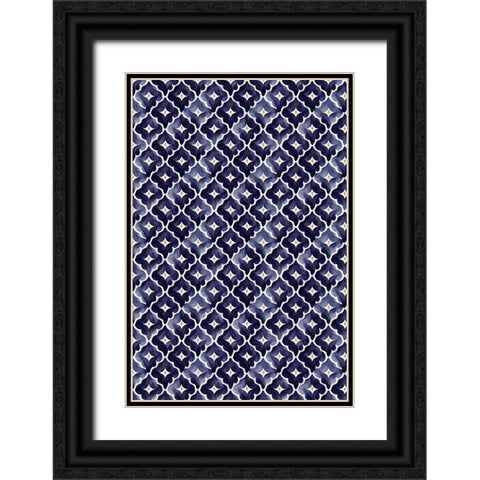Blue Aquarell Tile Pattern Black Ornate Wood Framed Art Print with Double Matting by Treechild