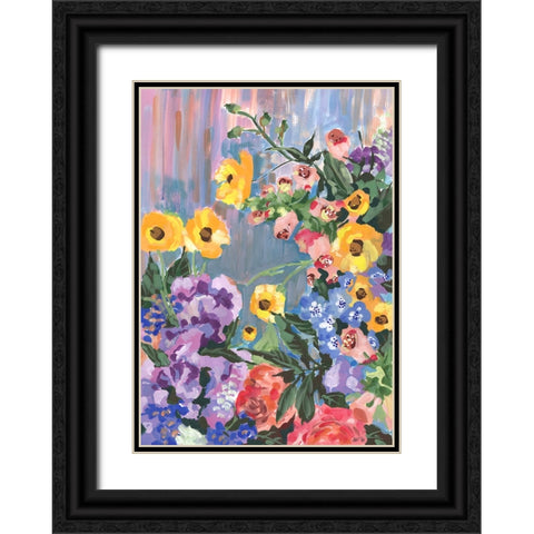 Retro Floral Bouquet Black Ornate Wood Framed Art Print with Double Matting by Zwara, Ania