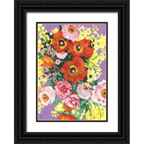 Red And Pink Bouquet On Violet Black Ornate Wood Framed Art Print with Double Matting by Zwara, Ania
