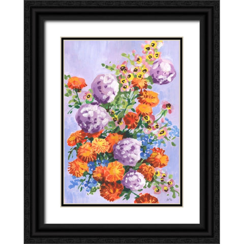 Marigold And Hydrangea Black Ornate Wood Framed Art Print with Double Matting by Zwara, Ania