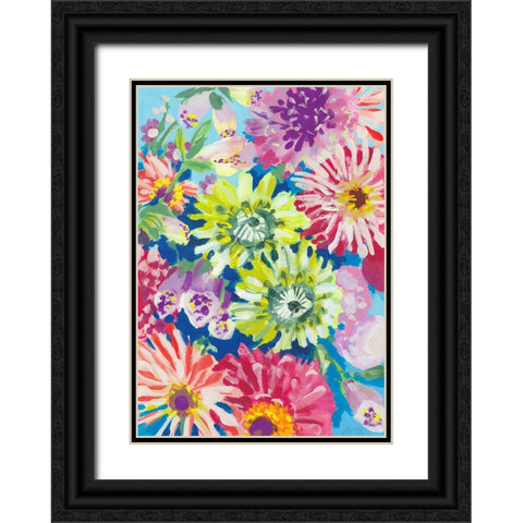 Lime Asters Black Ornate Wood Framed Art Print with Double Matting by Zwara, Ania