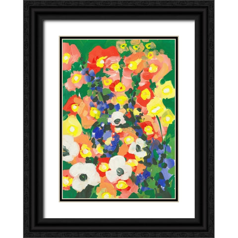 Big White Flower With Blue Bells Black Ornate Wood Framed Art Print with Double Matting by Zwara, Ania