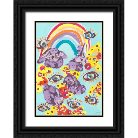 Violet Bunnies Having Fun Black Ornate Wood Framed Art Print with Double Matting by Zwara, Ania