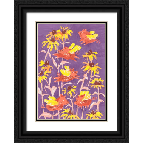 Flying Piglets Black Ornate Wood Framed Art Print with Double Matting by Zwara, Ania