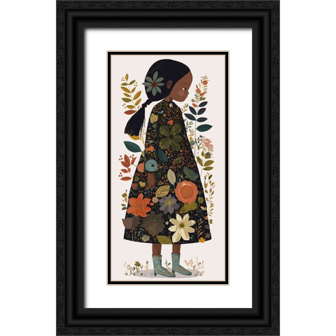 Little Flower Girl Black Ornate Wood Framed Art Print with Double Matting by Treechild