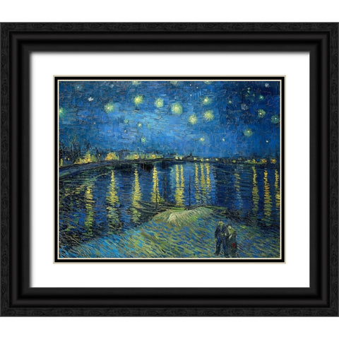The Starry Night Over The Rhone Black Ornate Wood Framed Art Print with Double Matting by Pictufy