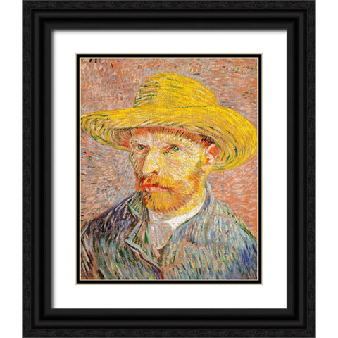 Self Portrait With Straw Hat Black Ornate Wood Framed Art Print with Double Matting by Pictufy