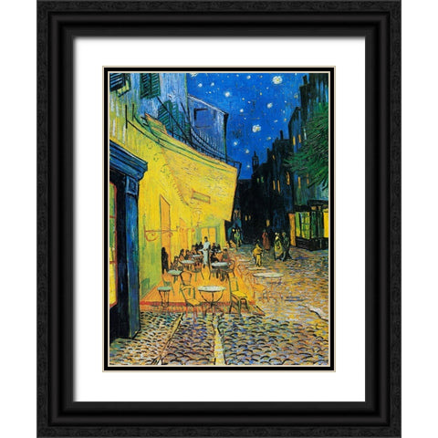 CafAc Terrace At Night Black Ornate Wood Framed Art Print with Double Matting by Pictufy