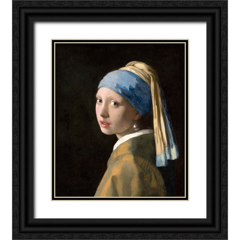 Girl with a Pearl Earring Black Ornate Wood Framed Art Print with Double Matting by Pictufy