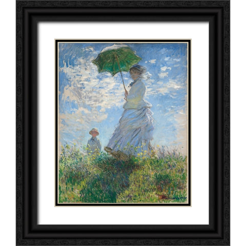 Women With Parasol Black Ornate Wood Framed Art Print with Double Matting by Pictufy