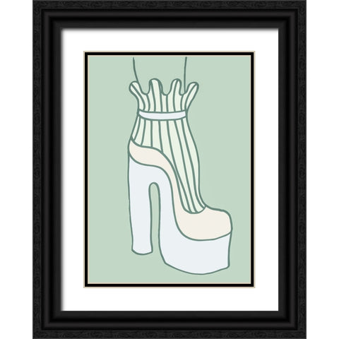 Shoe Green Black Ornate Wood Framed Art Print with Double Matting by Pictufy Studio