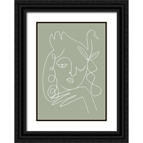 Woman Green Black Ornate Wood Framed Art Print with Double Matting by Pictufy Studio II