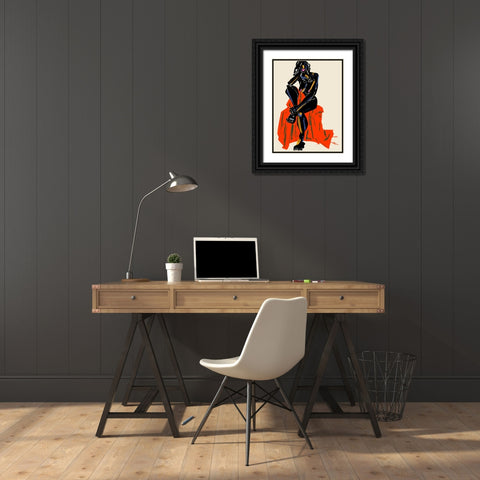 Woman Resting Her Chin On Her Hand Dark Black Ornate Wood Framed Art Print with Double Matting by Gulina, Francesco