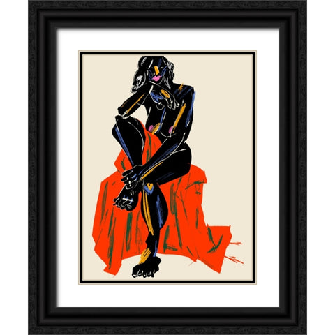 Woman Resting Her Chin On Her Hand Dark Black Ornate Wood Framed Art Print with Double Matting by Gulina, Francesco