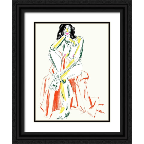 Woman Resting Her Chin On Her Hand Black Ornate Wood Framed Art Print with Double Matting by Gulina, Francesco