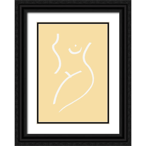 Nude Yellow Black Ornate Wood Framed Art Print with Double Matting by Pictufy Studio