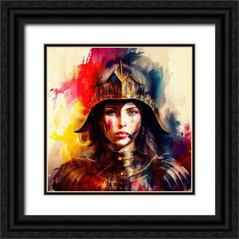Watercolor Powerful Medieval Warrior Woman #6 Black Ornate Wood Framed Art Print with Double Matting by Chromatic Fusion Studio