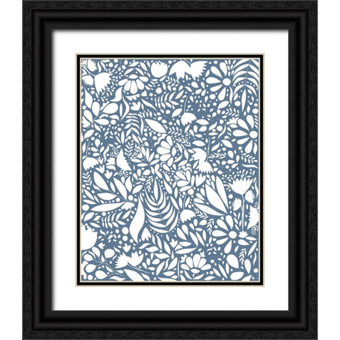 Scandi blue white pattern 1 Black Ornate Wood Framed Art Print with Double Matting by Manovski, Sarah