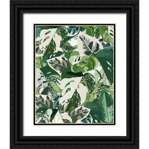 Green jungle leaves Black Ornate Wood Framed Art Print with Double Matting by Manovski, Sarah