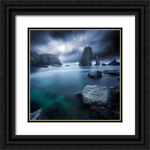 Turquoise Black Ornate Wood Framed Art Print with Double Matting by Del Grosso, Sebastien